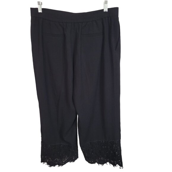 Ann Taylor Sz LP L Petite Pants Cropped Stretch Waist Zip Lace Fringe Hem Black - Picture 2 of 12